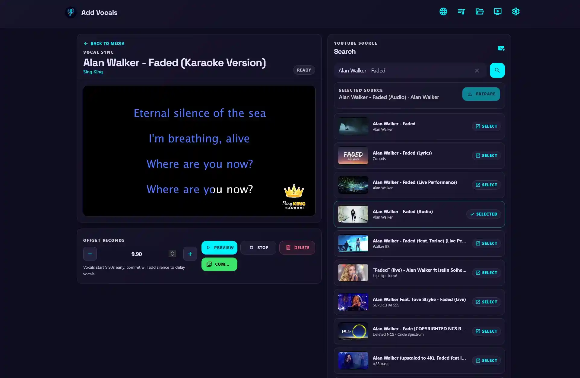 Add vocals to existing karaoke videos
