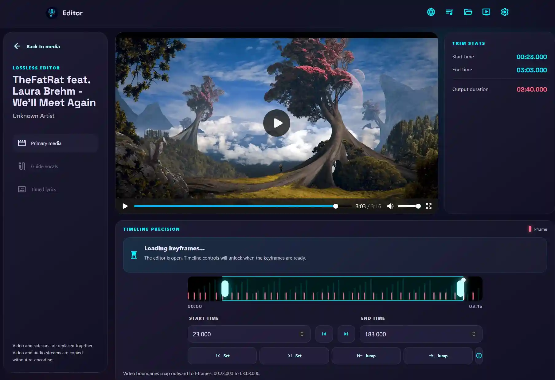 Lossless video trimmer